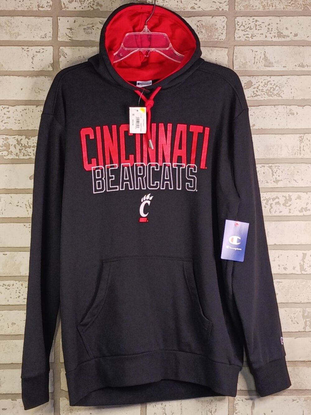 Champion Cincinnati Bearcats Mens Large Hoodie Black Drawstring Hood